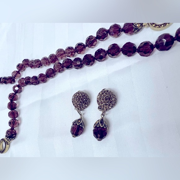 Heidi Daus Champagne Amethyst & Gold Double Necklace & Clip On Earrings Set - Picture 7 of 17